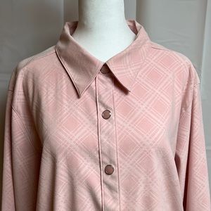 Denim&Co 1X Snap Front Long Sleeve Moleskin shirt/jacket-Light Pink